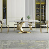 Mesa de comedor rectangular blanca de 71" Mesa de mármol de imitación moderna con base de pedestal