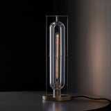 Lámpara de mesa posmoderna de cristal de 1 luz con interruptor de encendido/apagado en latón envejecido