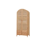 Woven Rattan Wardrobe Closet Cabinet with 2 Doors and 4 Drawers