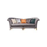 Gray Velvet Curved Sofa with Flared Arm and Stainless Steel Legs-Furniture,Living Room Furniture,Sofas &amp; Loveseats
