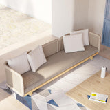 Sofá de exterior de ratán de 76.8" con almohada acolchada para patio, sofá de 3 plazas en color caqui