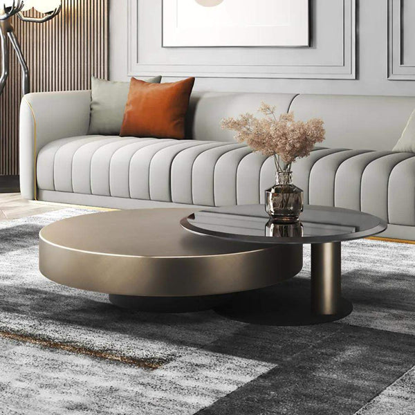 Modern Gold & Black 2-Piece Round Nesting Coffee Table Set with Temper ...