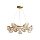 Modern 20-Light Round Brass Chandelier with Crystal Shade for Living Room