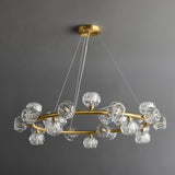 Modern 20-Light Round Brass Chandelier with Crystal Shade for Living Room