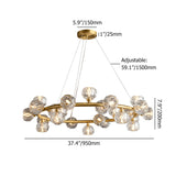 Modern 20-Light Round Brass Chandelier with Crystal Shade for Living Room