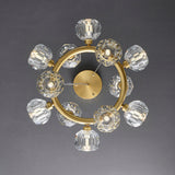 Modern 20-Light Round Brass Chandelier with Crystal Shade for Living Room