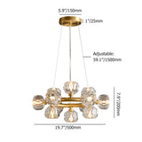 Modern 20-Light Round Brass Chandelier with Crystal Shade for Living Room