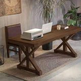 59.1" Rustic Farmhouse Wooden Office Desk in Natural with Trestle-Desks,Furniture,Office Furniture