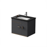 61 cm schwimmender Badezimmer-Waschtisch aus Holz mit schwarzer Steinplatte und Keramikwaschbecken