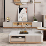 Rectangular Stone Top TV Console with Storage in White-Richsoul-Furniture,Living Room Furniture,TV Stands