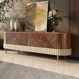 Walnut TV Stand with Storage Oval Vintage Tall Media Console-Richsoul-Furniture,Living Room Furniture,TV Stands