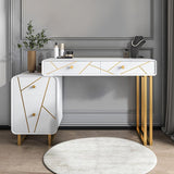 Modern White&Black Makeup Vanity Expandable Dressing Table with Cabinet
