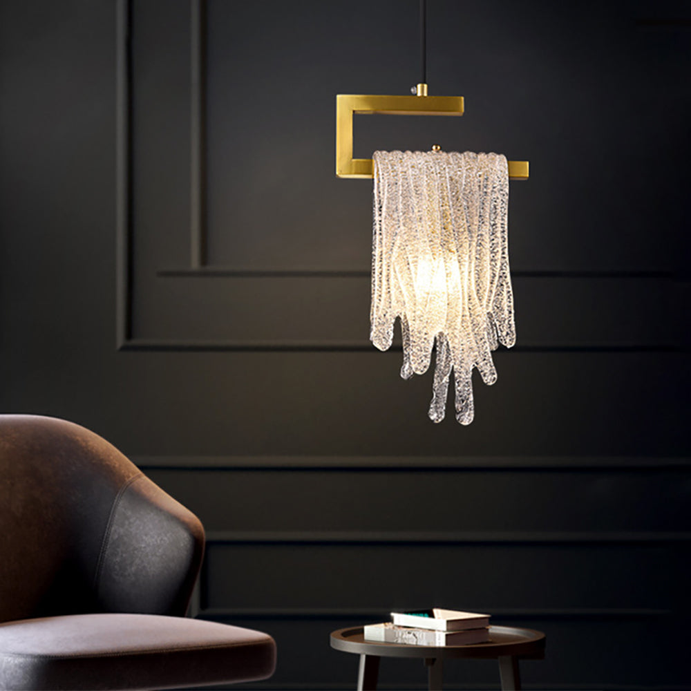 Postmodern Gold Pendant Light 1-Light Glass Waterfall for Bedroom and Living Room