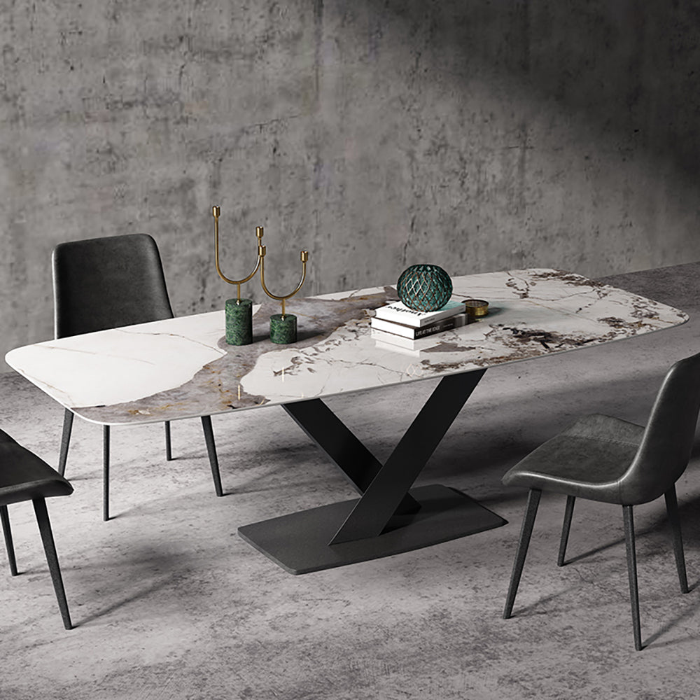 70.9" Modern Pandora Stone Top Dining Table with Black Base