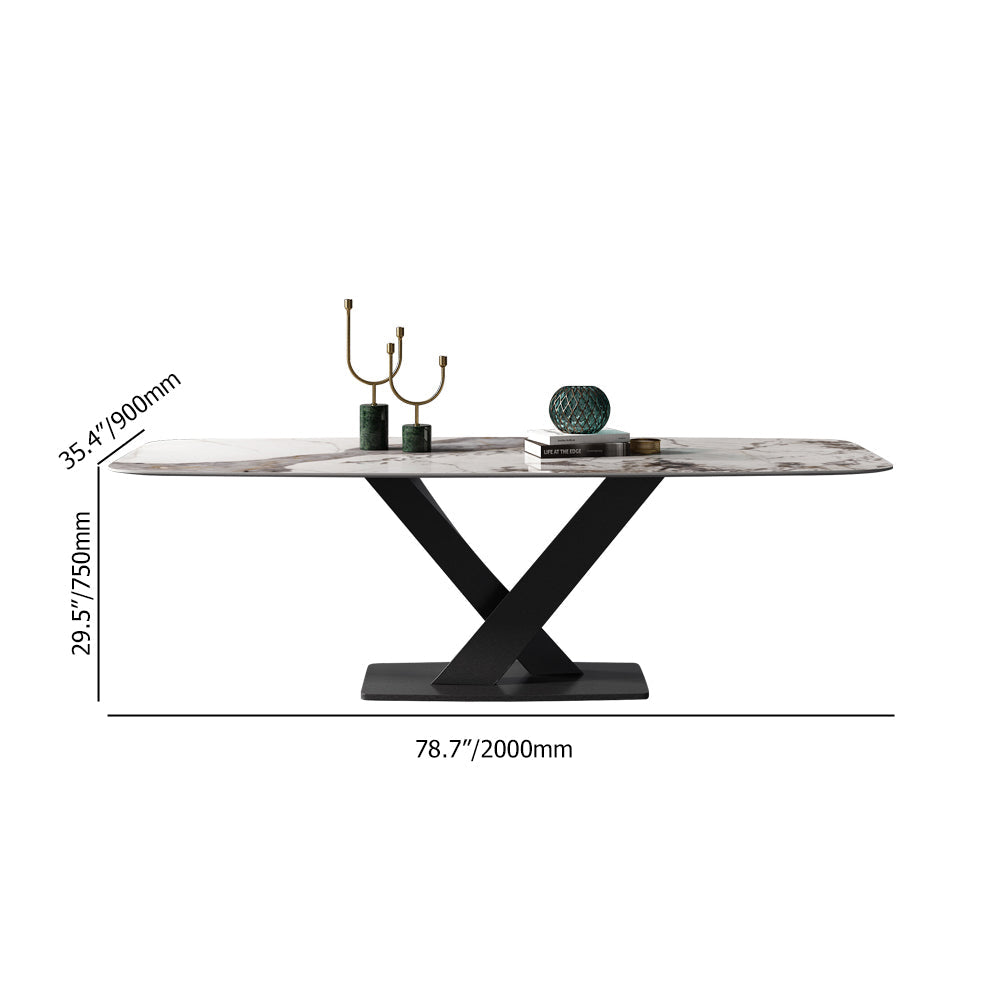 78.7" Modern Stone Top Dining Set of 9 with Upholstered Chairs