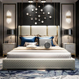 Modernes, gepolstertes Kingsize-Bett, Kopfteil aus poliertem Gold und Kunstleder inklusive