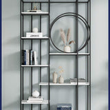 Modern 7-Tier Rectangle Freestanding Geometric Bookshelf in Gold & White-Bookcases &amp; Bookshelves,Furniture,Office Furniture