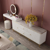 Retractable Marble Top Makeup Vanity Table & Cabinet Combo with Storage Fit in Corner