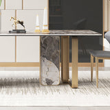 79" Contemporary Rectangle Stone & Stainless Steel Dining Table
