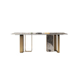 79" Contemporary Rectangle Stone & Stainless Steel Dining Table