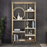 Contemporary 6-Tiered Standing Etagere Bookshelf in Metal & Wood-Bookcases &amp; Bookshelves,Furniture,Office Furniture