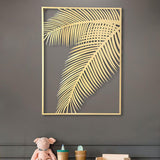 Juego de arte para el hogar con decoración de pared de oro de hoja de palma de metal de 2 piezas