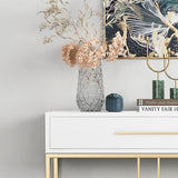 Narrow Console Table with Drawers Wood Top in White