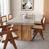 71" Farmhouse Natural Wooden Dining Table for 6 Person Double Pedestal