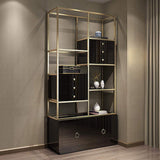 78.7" Black & Gold Geometric Bookcase 4 Shelves & 8 Drawers Shelf-Bookcases &amp; Bookshelves,Furniture,Office Furniture