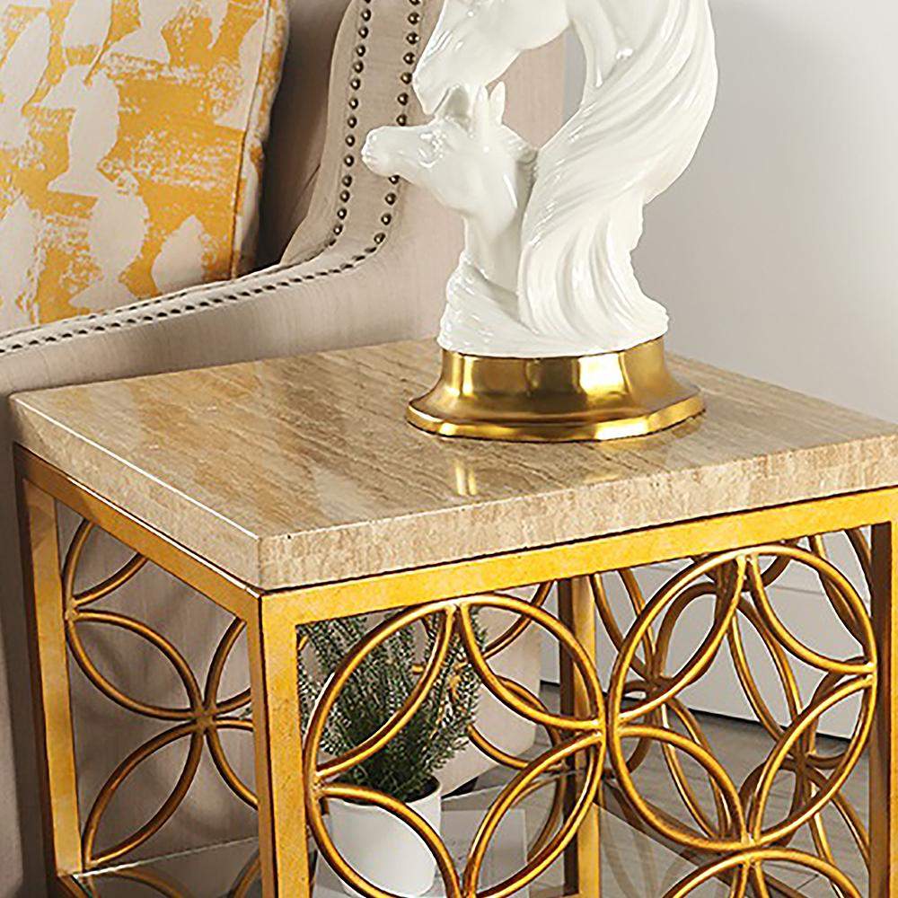 Modern Gold End Table with Marble Top & Metal Frame Side Table-Richsoul-End &amp; Side Tables,Furniture,Living Room Furniture