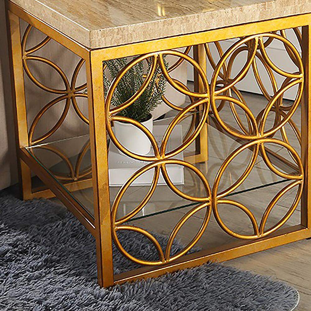 Modern Gold End Table with Marble Top & Metal Frame Side Table-Richsoul-End &amp; Side Tables,Furniture,Living Room Furniture
