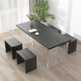 Modern 63" Acrylic Dining Table Rectangle Black Wood Tabletop Floating Trestle Leg