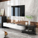 Nesnesis Modern Extending TV Stand with Storage Oval White & Natural Media Console