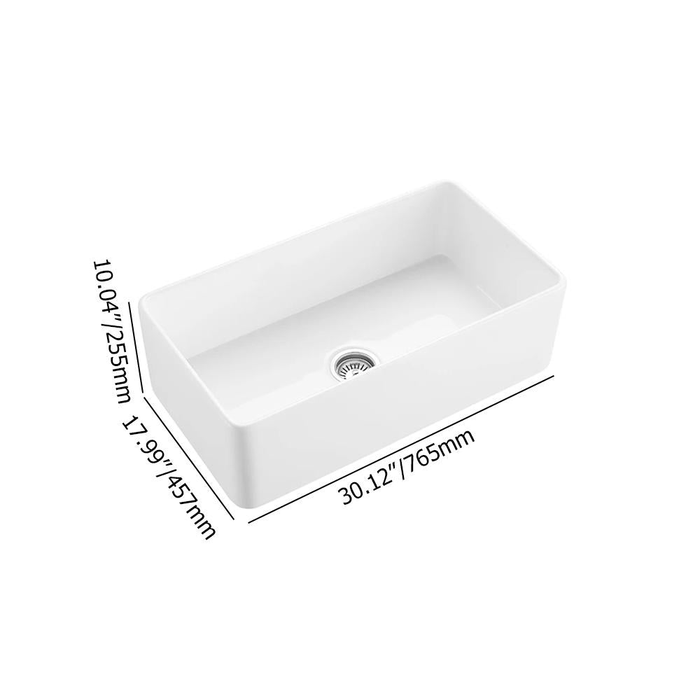 30'' Farmhouse Kitchen Sink Fireclay Rectangular Undermount Single Bowl in White