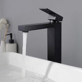 Modern 1-Hole Single Handle Bathroom Vessel Sink Faucet in Matte Black Solid Brass