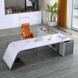 L-Shaped Right Hand Modern White Office Desk with Storage