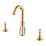 Gold Bathroom Widespread Sink Faucet Double Crystal Handle Solid Brass