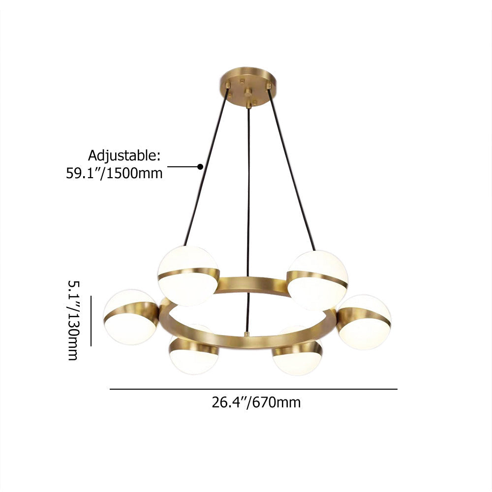 Modern 6-Light Globe Chandelier in Round Brass Frame