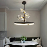 Lámpara de araña moderna de 5 luces con globo de cristal negro para sala de estar y comedor