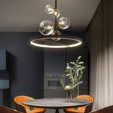 Schwarzer Glaskugel-Kronleuchter mit 5 Leuchten, modern für Wohnzimmer und Esszimmer