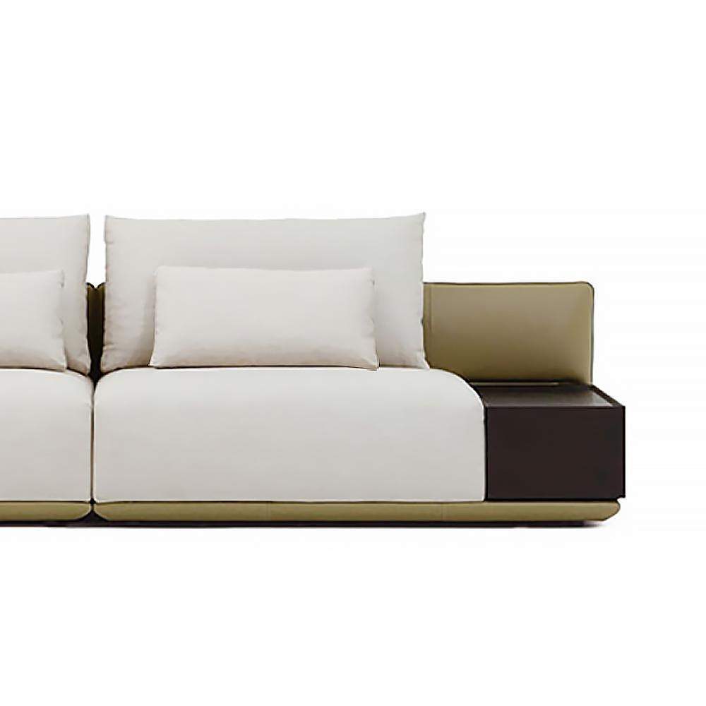 Modern Off-White 4-Seater Sofa PU Leather Upholstered with Side Table-Furniture,Living Room Furniture,Sofas &amp; Loveseats