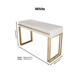39" Rectangular White Office Desk with Drawers Marble Veneer Top Gold Hardware