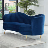Florie Luxury 72" Vertical Channel Tufted Curved Performance Velvet Sofa in Blue