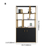 78" 5-Tier Black Bookshelf with Doors Storage Cabinet Gold Frame