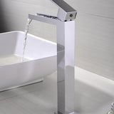 Fiego Modern Polished Chrome Waterfall 1-Hole Faucet for Bathroom Vessel Sinks