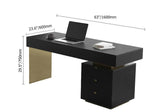 55" Modern Black Office Computer Desk with 6 Drawer & Gold Leg