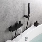 Wandmontierter Wasserfall-2-Griff-Mattschwarz-Badewannenfüller mit Handbrause