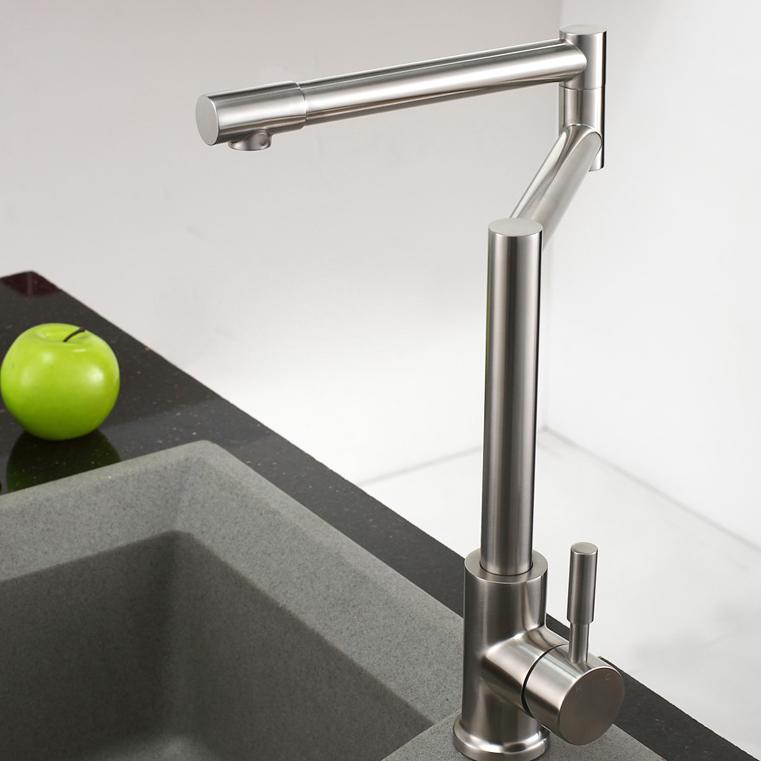 Brushed Nickel Deck-Mount Retractable Pot Filler Kitchen Faucet 1-Lever Stainless Steel