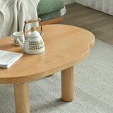 Farmhouse Pine Wood Coffee Table Cloud Shaped in Natural with 4 Legs