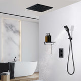 Système de douche thermostatique de 16 "avec douche à main en laiton massif noir mat